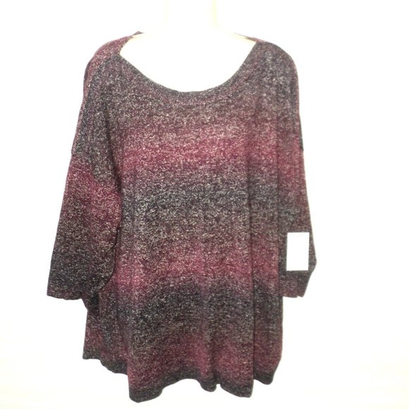 Croft & Barrow Knit Sweater Women's Plus 3X Wine Combo #601 3/4 Sleeves NEW - Picture 1 of 7